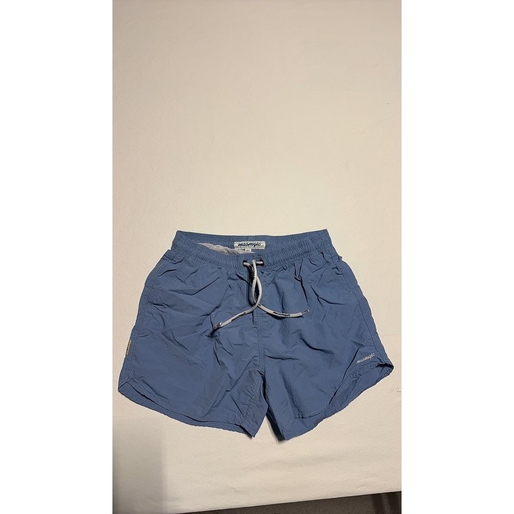 Maamgic Mens Swim Shorts Blue Elastic Waist Drawstring Mesh Lined XS